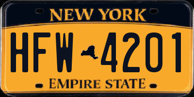 NY license plate HFW4201