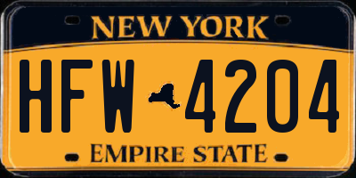 NY license plate HFW4204