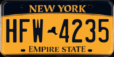 NY license plate HFW4235