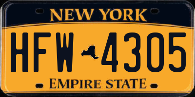 NY license plate HFW4305