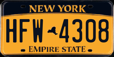 NY license plate HFW4308