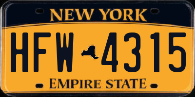 NY license plate HFW4315
