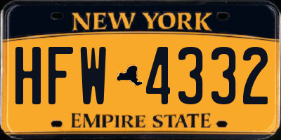 NY license plate HFW4332