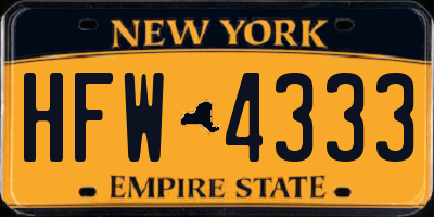 NY license plate HFW4333