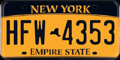 NY license plate HFW4353