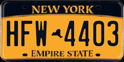 NY license plate HFW4403
