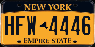 NY license plate HFW4446