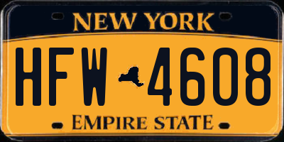 NY license plate HFW4608