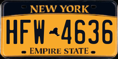 NY license plate HFW4636