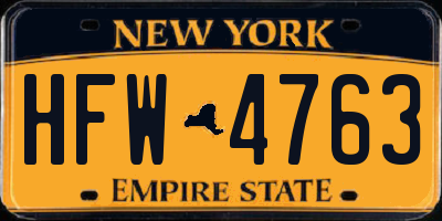 NY license plate HFW4763