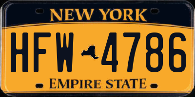 NY license plate HFW4786