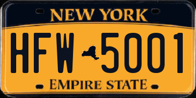 NY license plate HFW5001