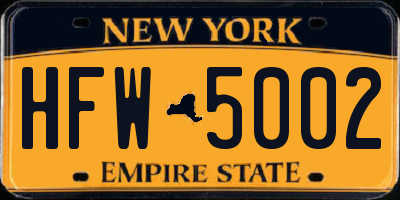 NY license plate HFW5002