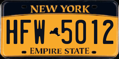NY license plate HFW5012