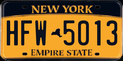 NY license plate HFW5013