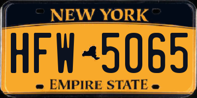 NY license plate HFW5065