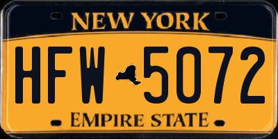 NY license plate HFW5072