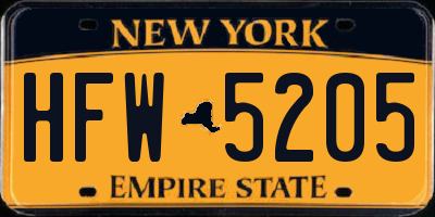 NY license plate HFW5205