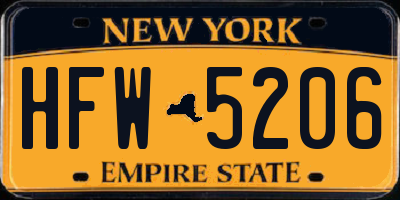 NY license plate HFW5206