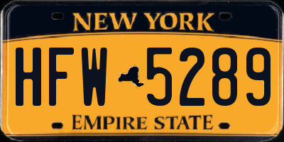 NY license plate HFW5289