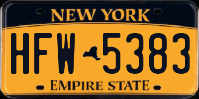 NY license plate HFW5383