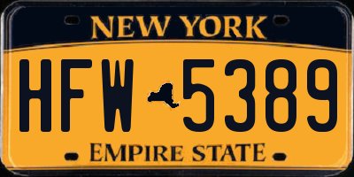 NY license plate HFW5389