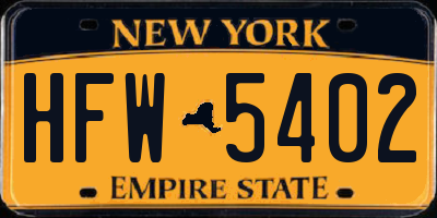 NY license plate HFW5402