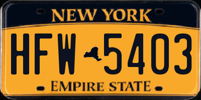 NY license plate HFW5403