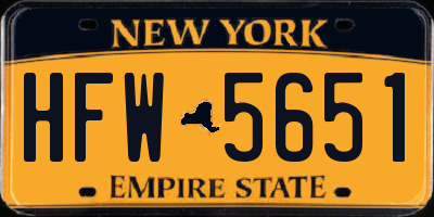 NY license plate HFW5651