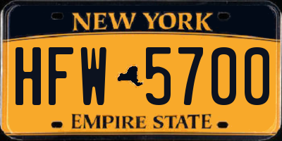 NY license plate HFW5700