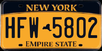 NY license plate HFW5802