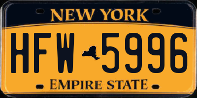 NY license plate HFW5996