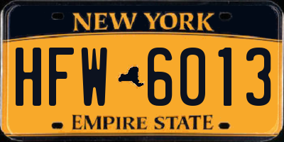 NY license plate HFW6013
