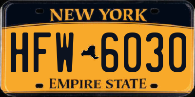 NY license plate HFW6030
