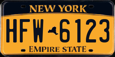 NY license plate HFW6123