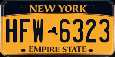 NY license plate HFW6323