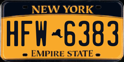 NY license plate HFW6383