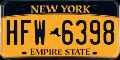 NY license plate HFW6398