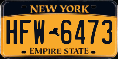 NY license plate HFW6473