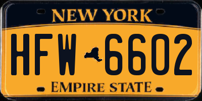 NY license plate HFW6602