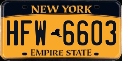 NY license plate HFW6603