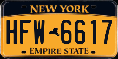 NY license plate HFW6617