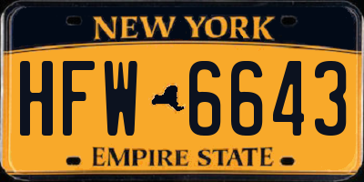 NY license plate HFW6643