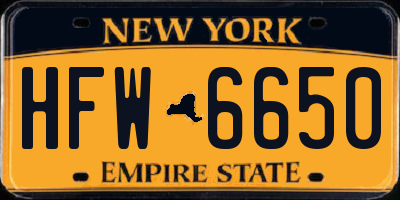 NY license plate HFW6650