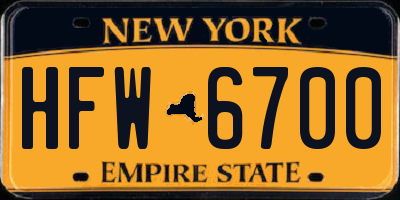 NY license plate HFW6700
