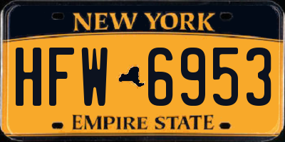 NY license plate HFW6953