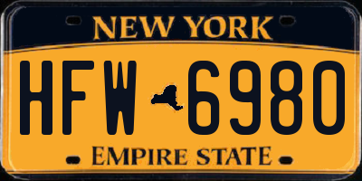 NY license plate HFW6980