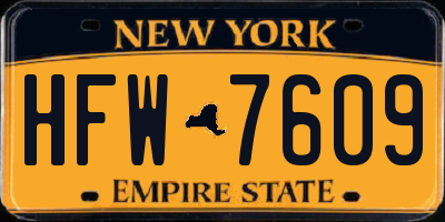 NY license plate HFW7609