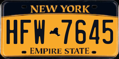 NY license plate HFW7645