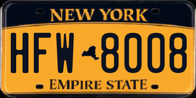 NY license plate HFW8008